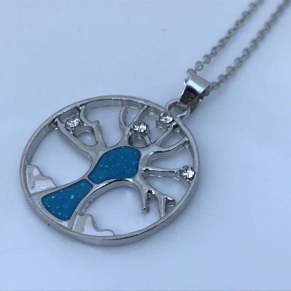 Hollow Tree of Life Pendant Necklace Blue Imitatio - Picture 2 of 7